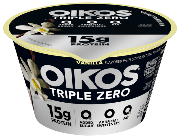 Oikos Triple Zero 15g Protein Non Fat Vanilla Blended Greek Yogurt Cup