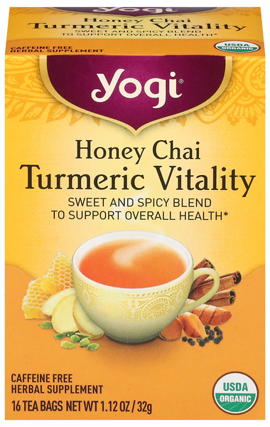 Yogi Organic Caffeine Free Honey Chai Turmeric Vitality Herbal Tea Bags