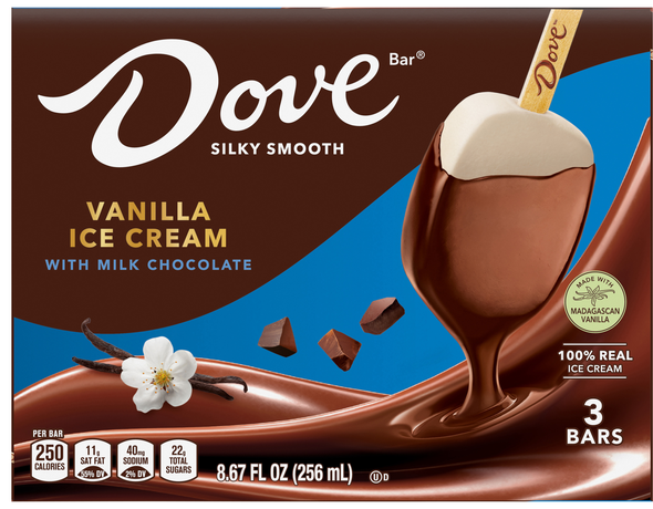 DOVE Vanilla with Milk Chocolate Ice Cream Bars - 3 ct