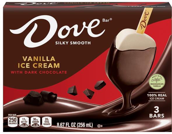 DOVE Vanilla with Dark Chocolate Ice Cream Bars - 3 ct