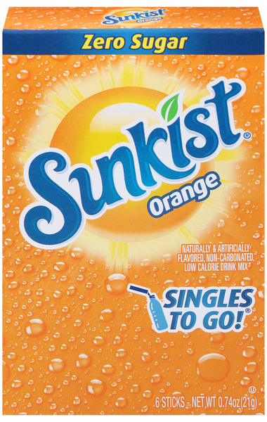 Sunkist Singles to Go Drink Mix Orange Zero Sugar - 6 ct
