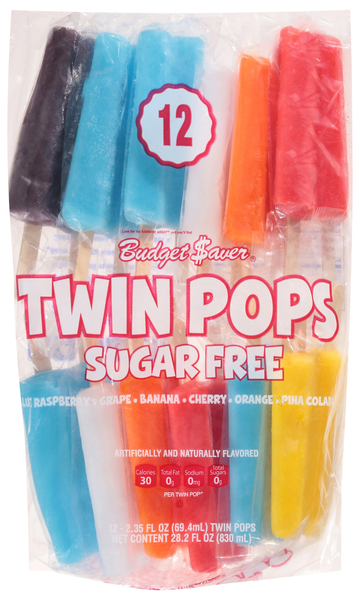 Budget Saver Twin Pops Sugar Free Assorted Flavors Ice Pops - 12 ct