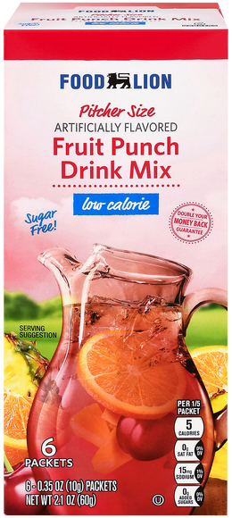 Food Lion Sugar Free Fruit Punch Drink Mix Pitcher Size - 6 ct