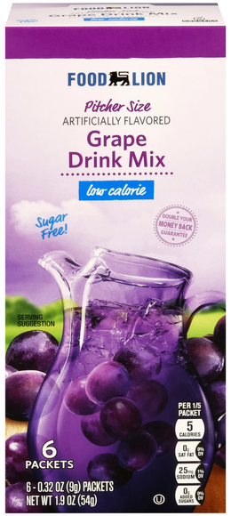 Food Lion Grape Drink Mix Packets Low Calorie Pitcher Size - 6 ct