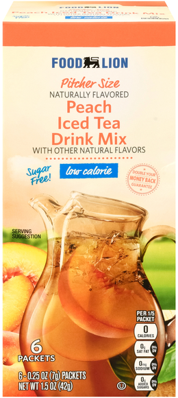 Food Lion Sugar Free Peach Iced Tea Drink Mix Pitcher Size - 6 ct