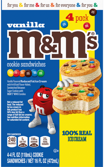 M&M's Vanilla Ice Cream Cookie Sandwiches - 4 ct