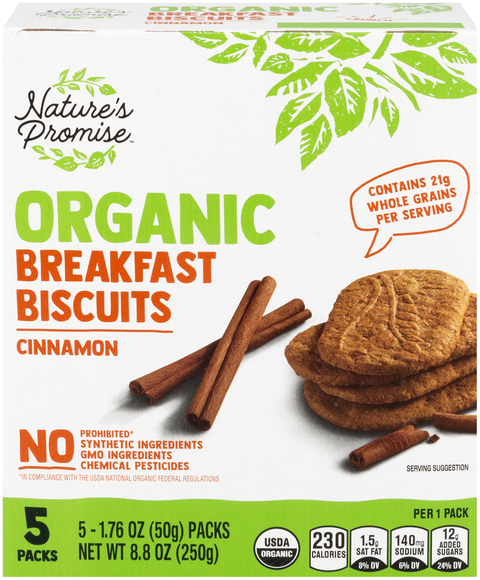 Nature's Promise Organic Cinnamon Breakfast Bars Biscuits - 5 ct