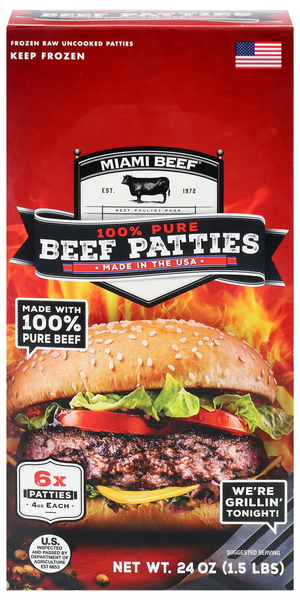 Miami Beef 100% Pure Beef Patties - 6 ct Frozen