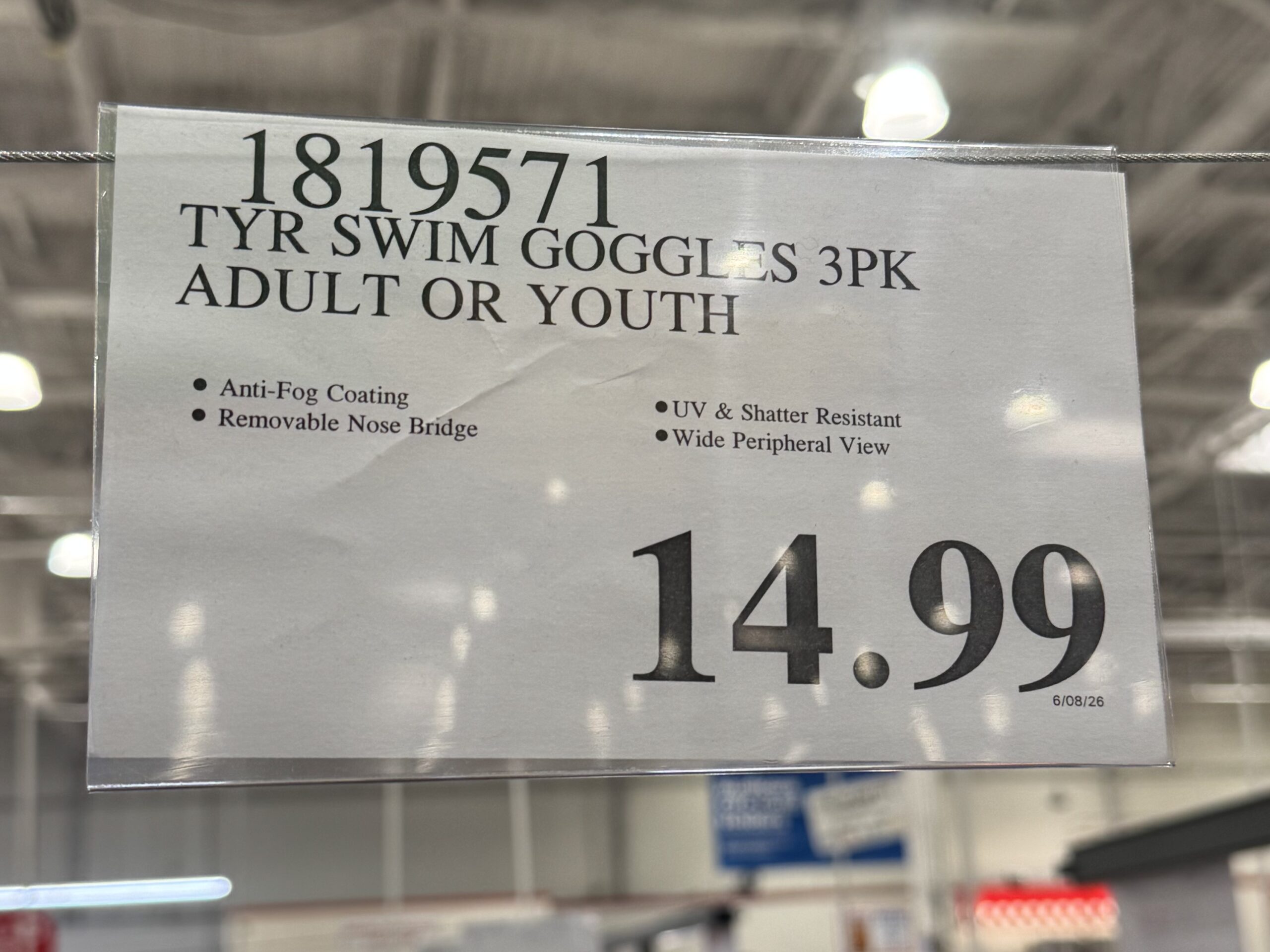 TYR Swim Goggles - price tag