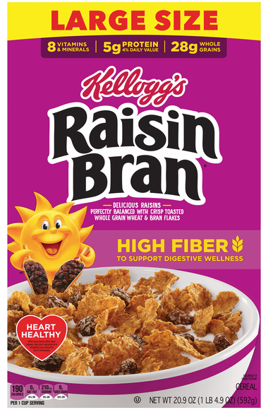 Kellogg's Raisin Bran Flakes High Fiber Whole Grain Cereal Large Size