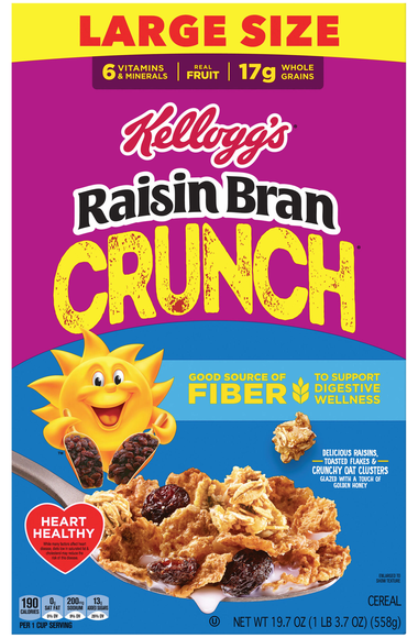 Kellogg's Raisin Bran Crunch Whole Grain Cereal with Fiber Large Size