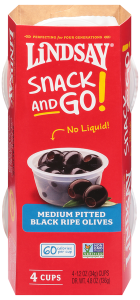 Lindsay Snack & Go! Medium Pitted Ripe Black Olives Cups - 4 ct