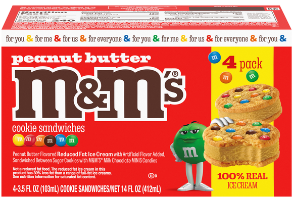 M&M's Peanut Butter Ice Cream Cookie Sandwiches - 4 ct