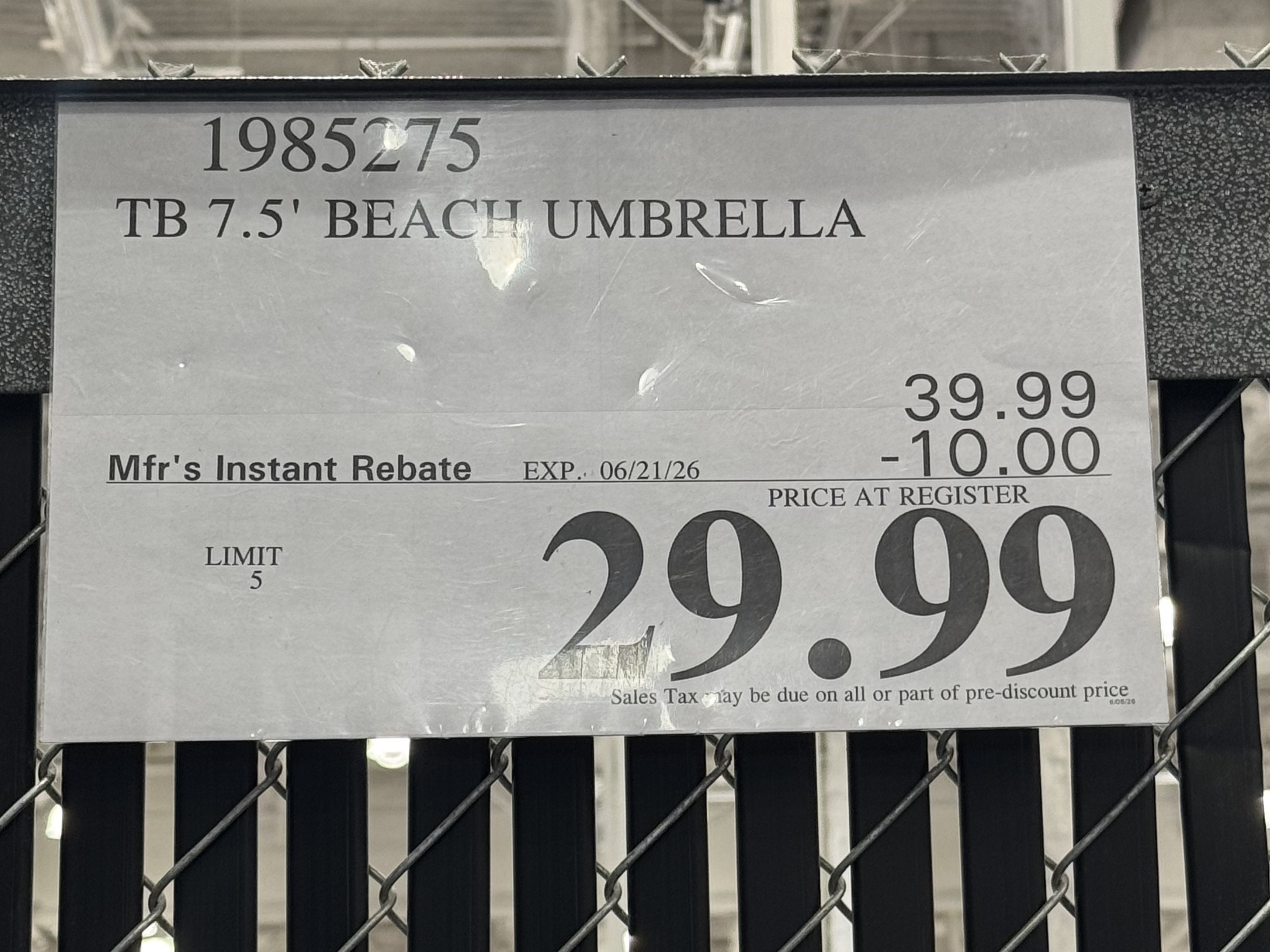 Tommy Bahama 7.5' Beach Umbrella - price tag