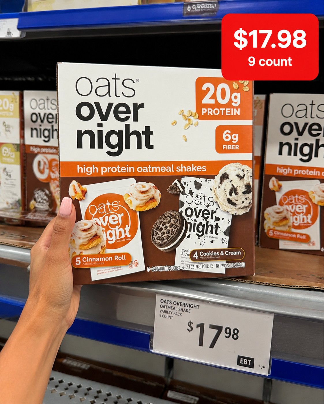 Oats Overnight High Protein Oatmeal Shakes Variety Pack (Cinnamon Roll & Cookies & Cream)