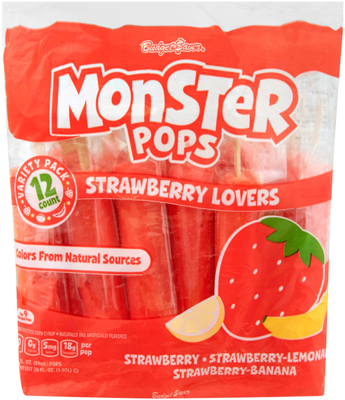 Budget Saver Monster Pops Strawberry Lovers Ice Pops Variety - 12 ct