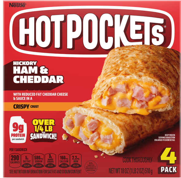 HOT POCKETS Crispy Crust Hickory Ham & Cheddar Sandwiches - 4 ct Frozen