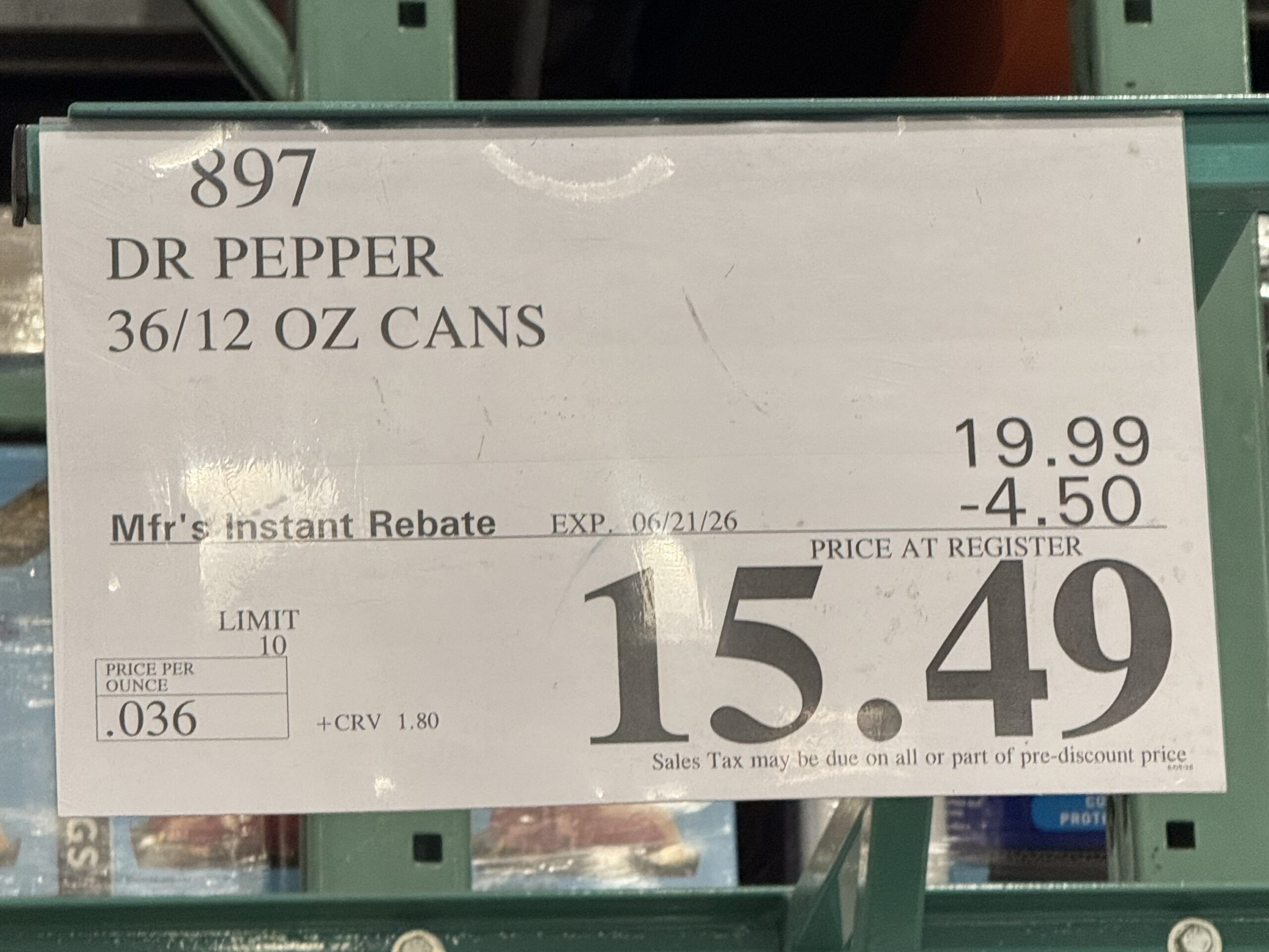 Dr Pepper 36/12 OZ CANS - price tag