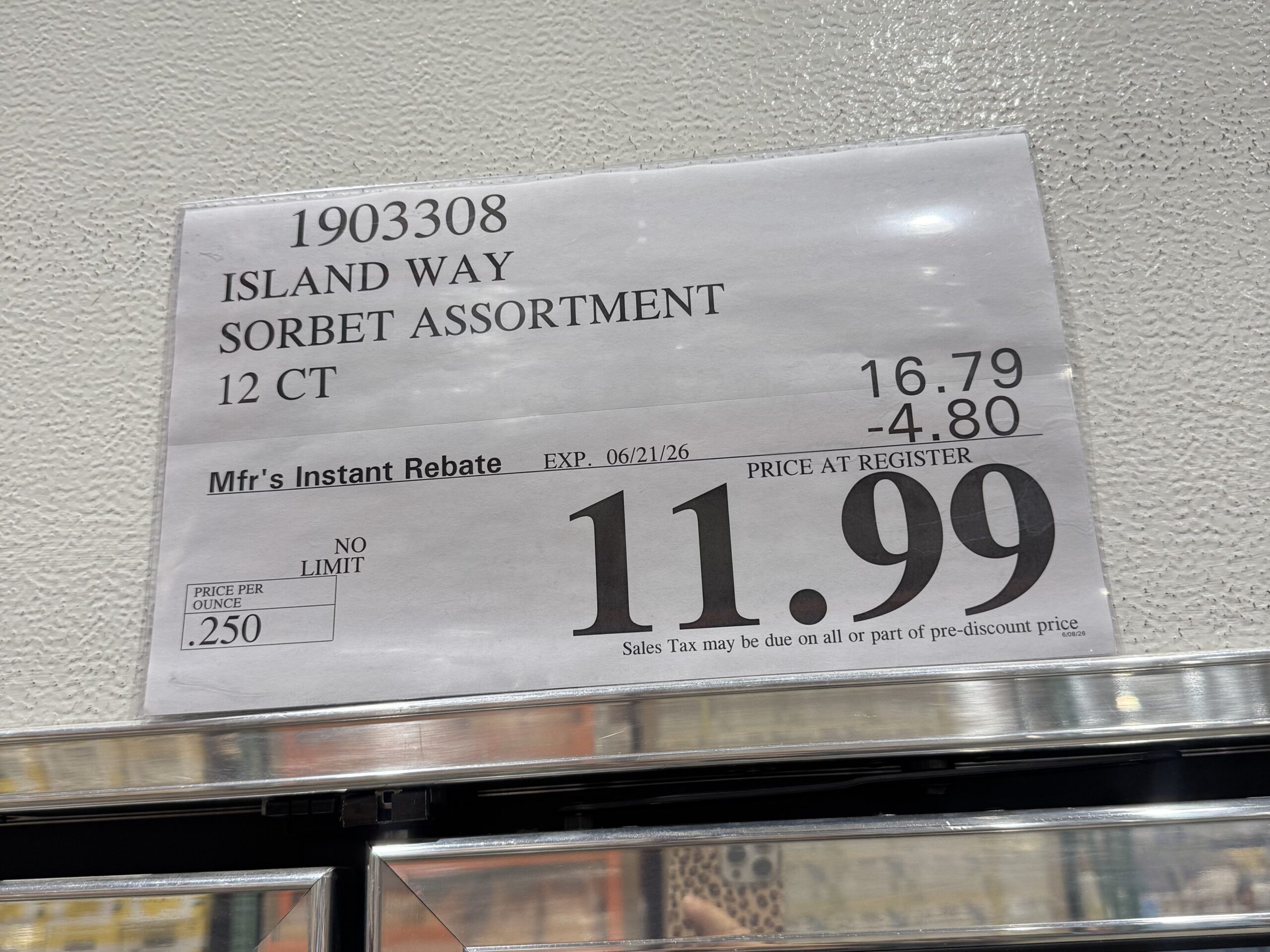 Island Way Sorbet - price tag