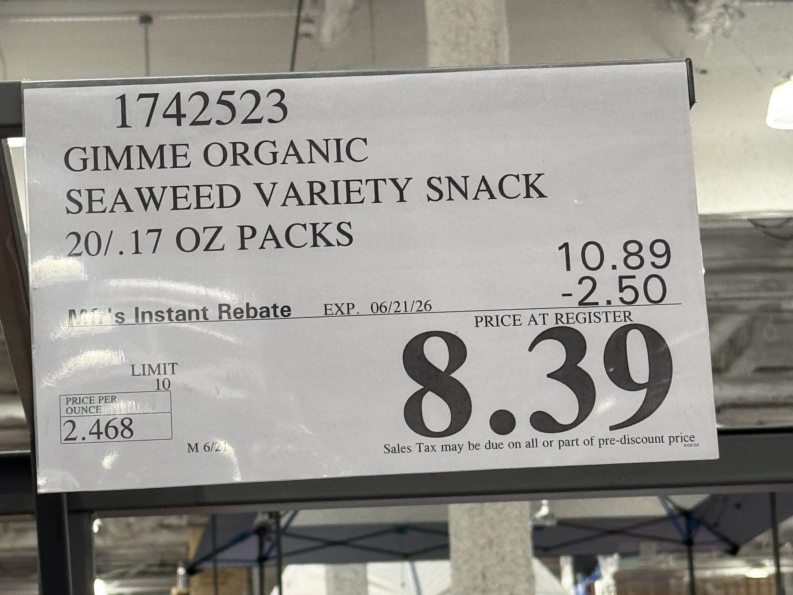 gimme Roasted Seaweed Snacks - price tag