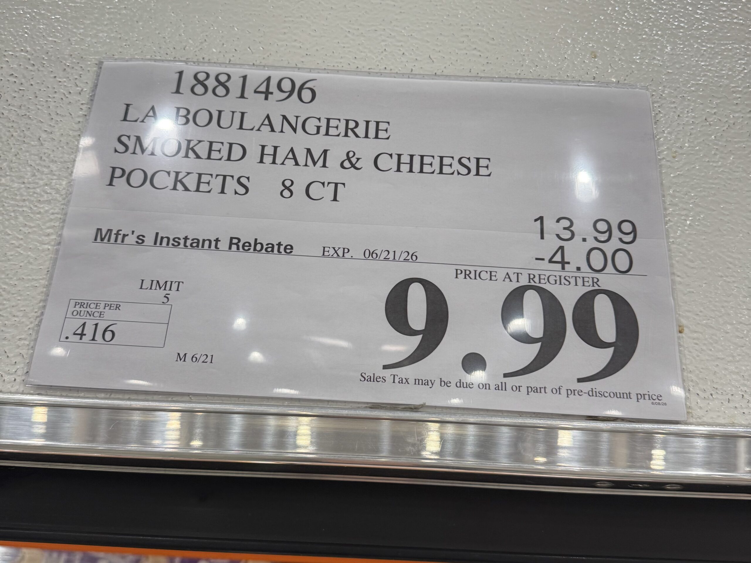 LA BOULANGERIE Smoked Ham & Swiss Cheese Pockets - price tag