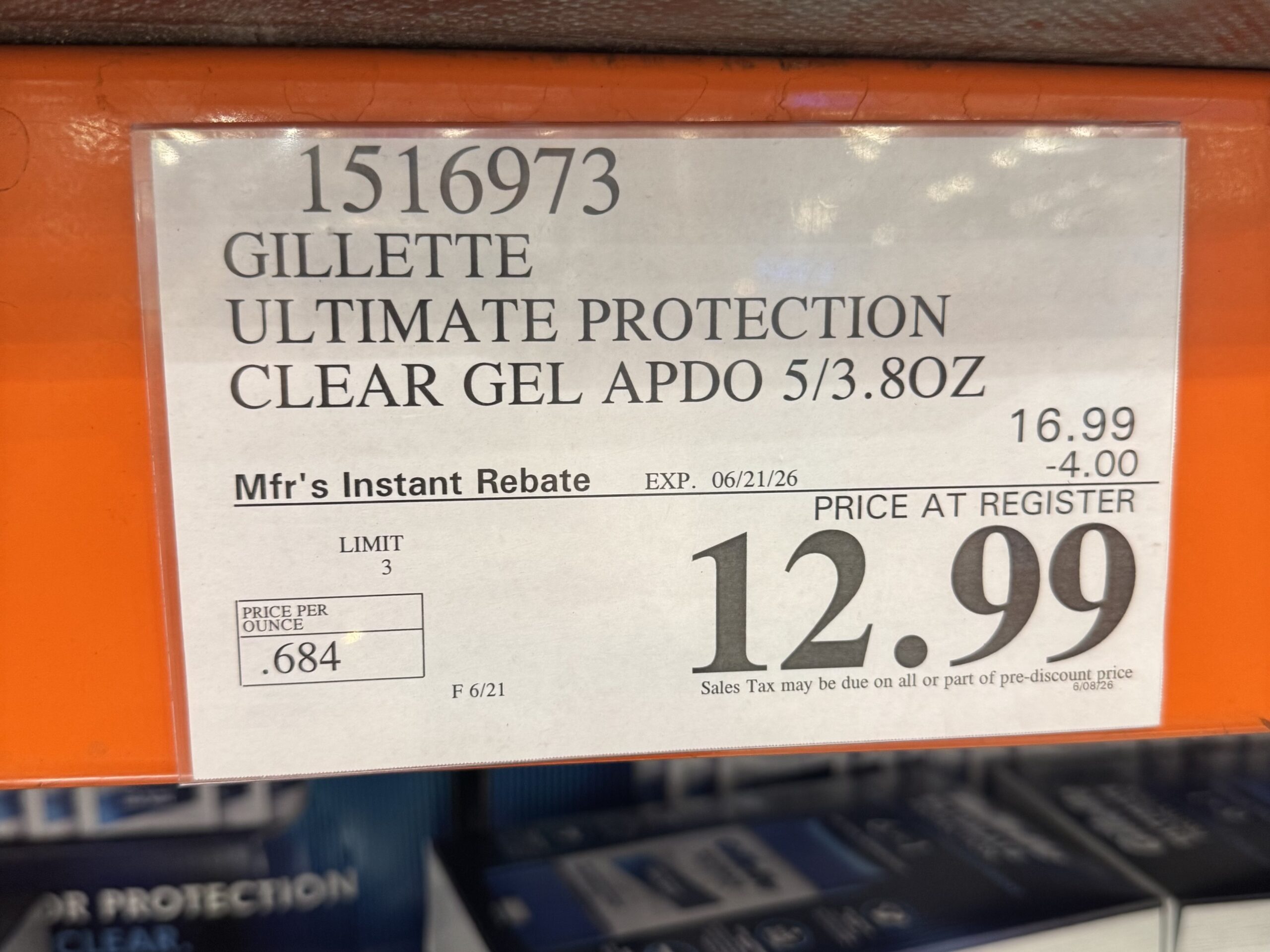 Gillette Ultimate Protection Clear Gel - price tag