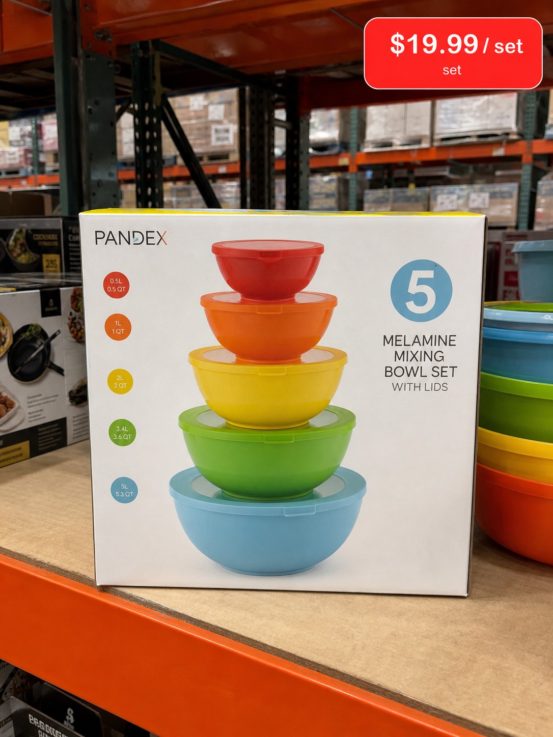 PANDEX 5PC MELAMINE MIXING BOWL SET W/LIDS