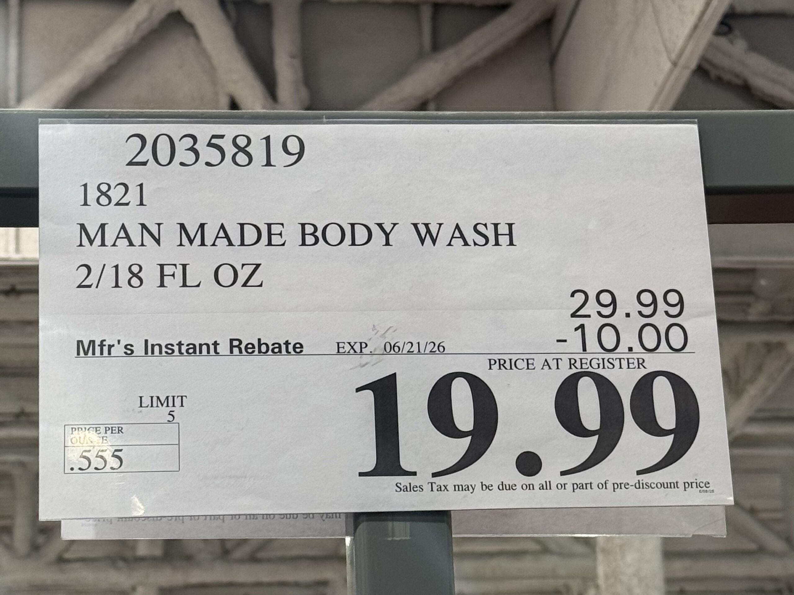 18.21 Man Made Wash - price tag