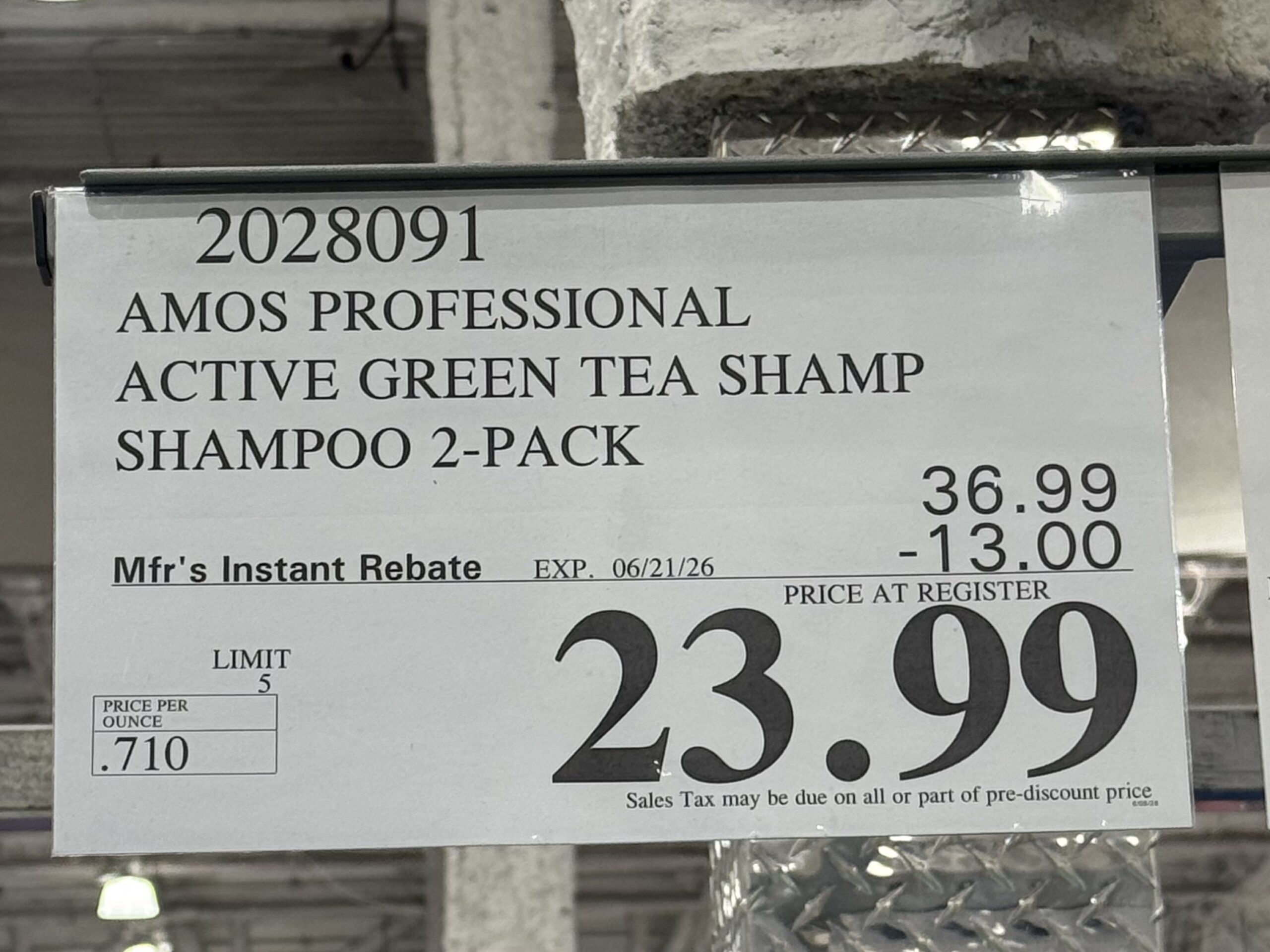 Amos Professional Green Tea Active Shampoo - price tag