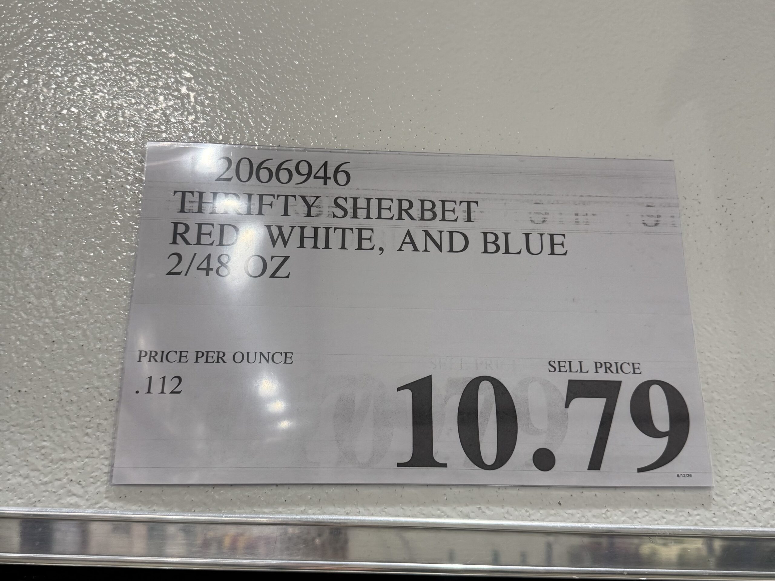 Thrifty Red, White, & Blue Sherbet - price tag