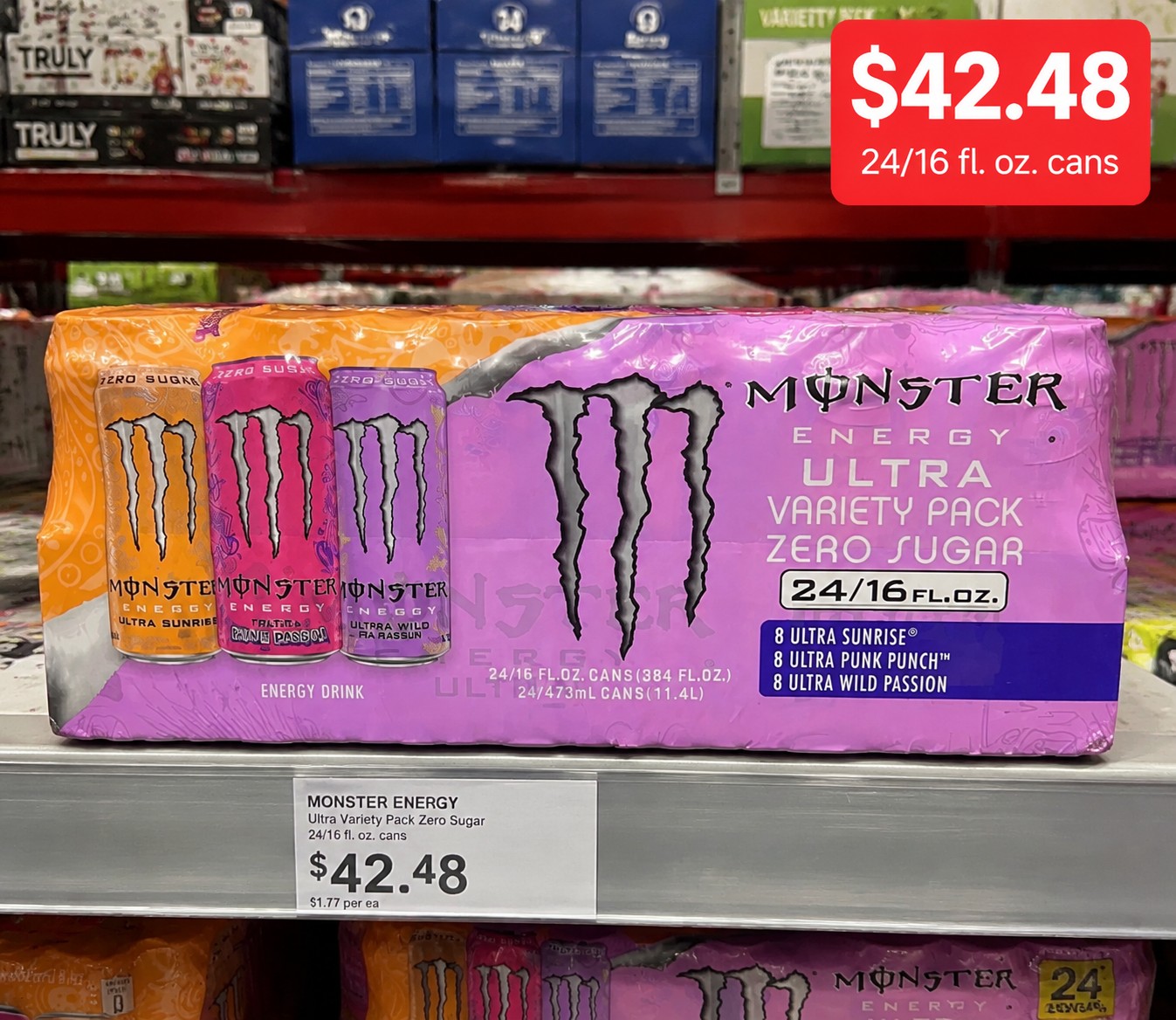 MONSTER ENERGY ULTRA VARIETY PACK ZERO SUGAR 24/16 FL.OZ. (8 Ultra Sunrise, 8 Ultra Punk Punch, 8 Ultra Wild Passion)