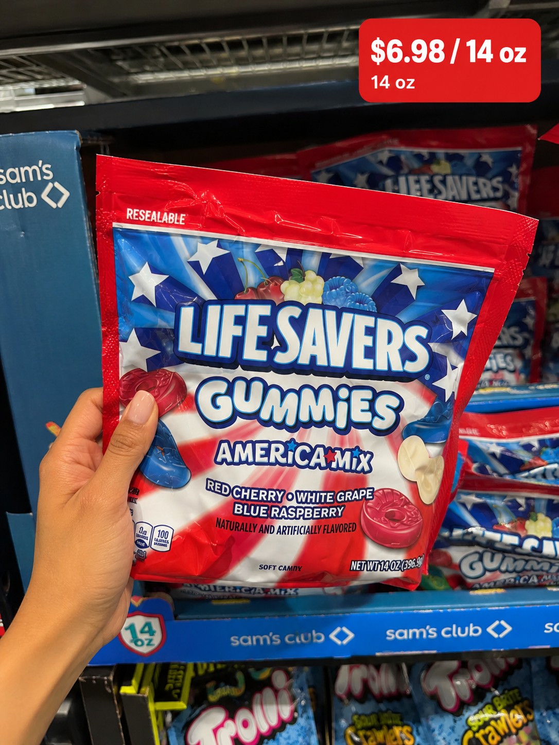 LIFE SAVERS GUMMIES AMERICA MIX RED CHERRY WHITE GRAPE BLUE RASPBERRY NATURALLY AND ARTIFICIALLY FLAVORED