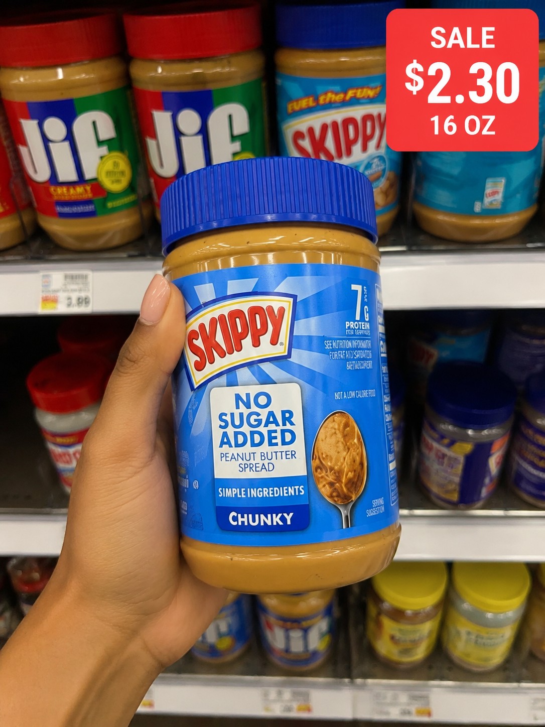 SKIPPY NO SUGAR ADDED Peanut Butter SPREAD CHUNKY
