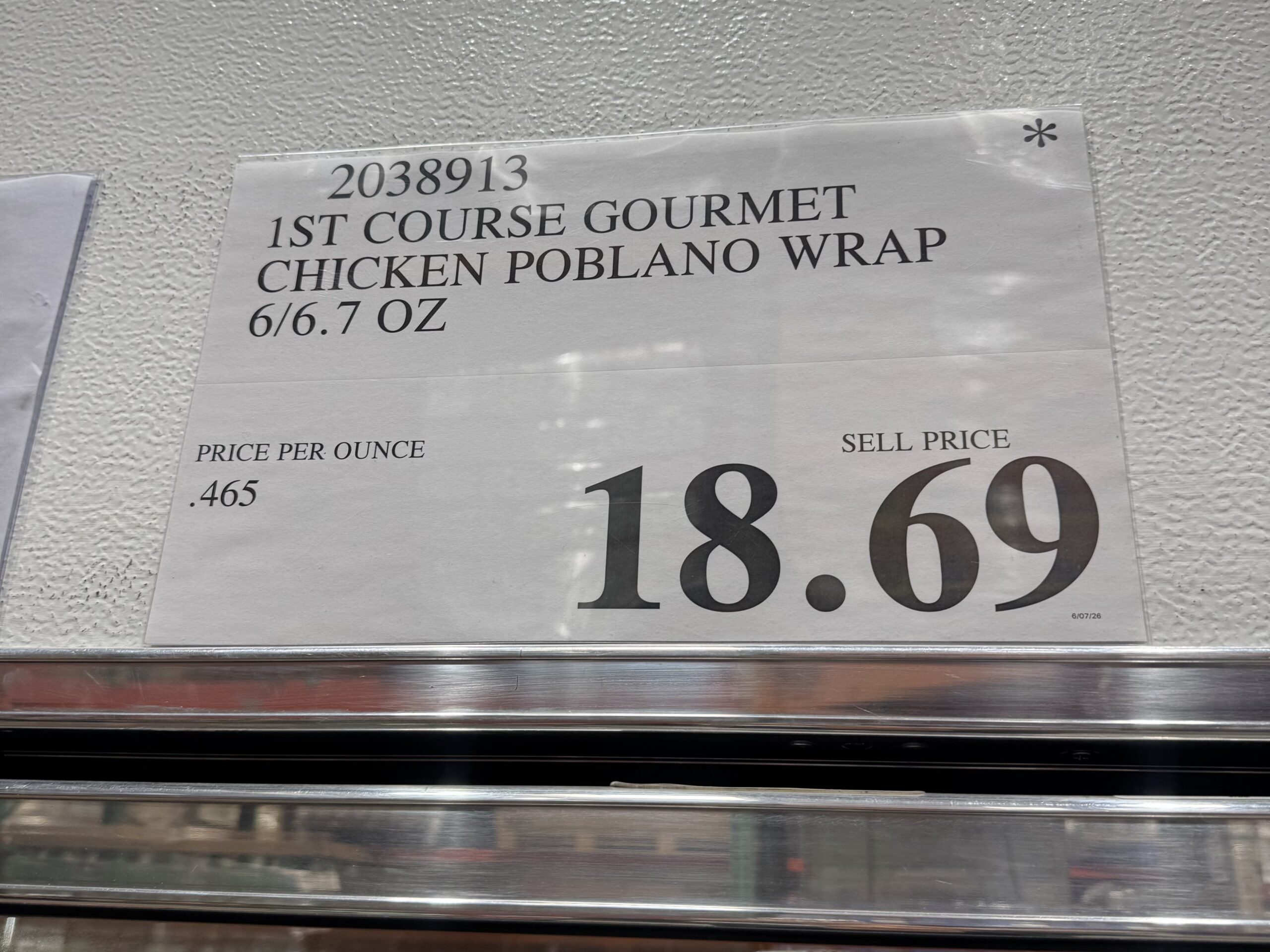 Grace Gourmet Chicken Poblano Wrap - price tag
