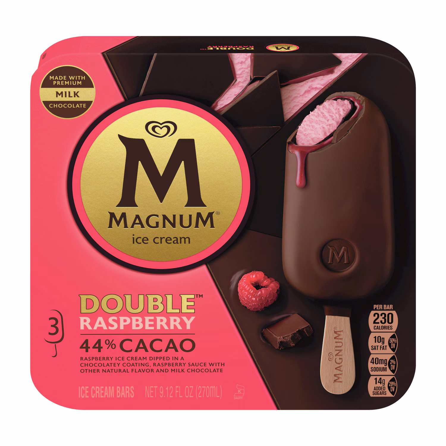 Magnum Ice Cream Double Raspberry 44% Cacao Ice Cream Bars