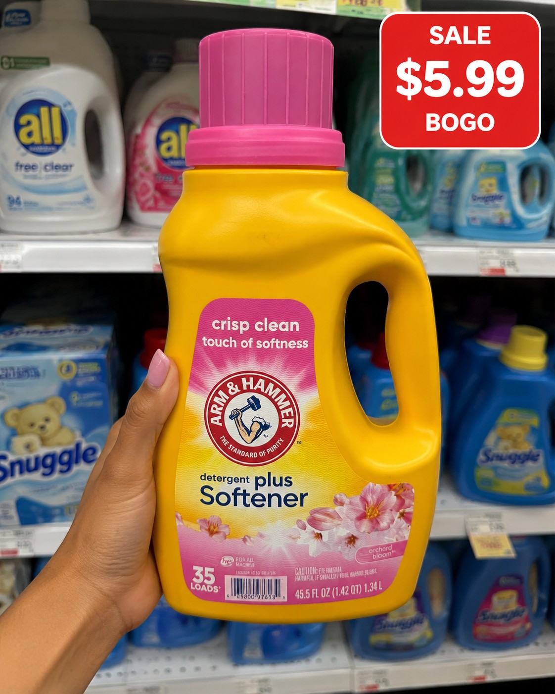 ARM & HAMMER detergent plus softener crisp clean touch of softness orchard bloom