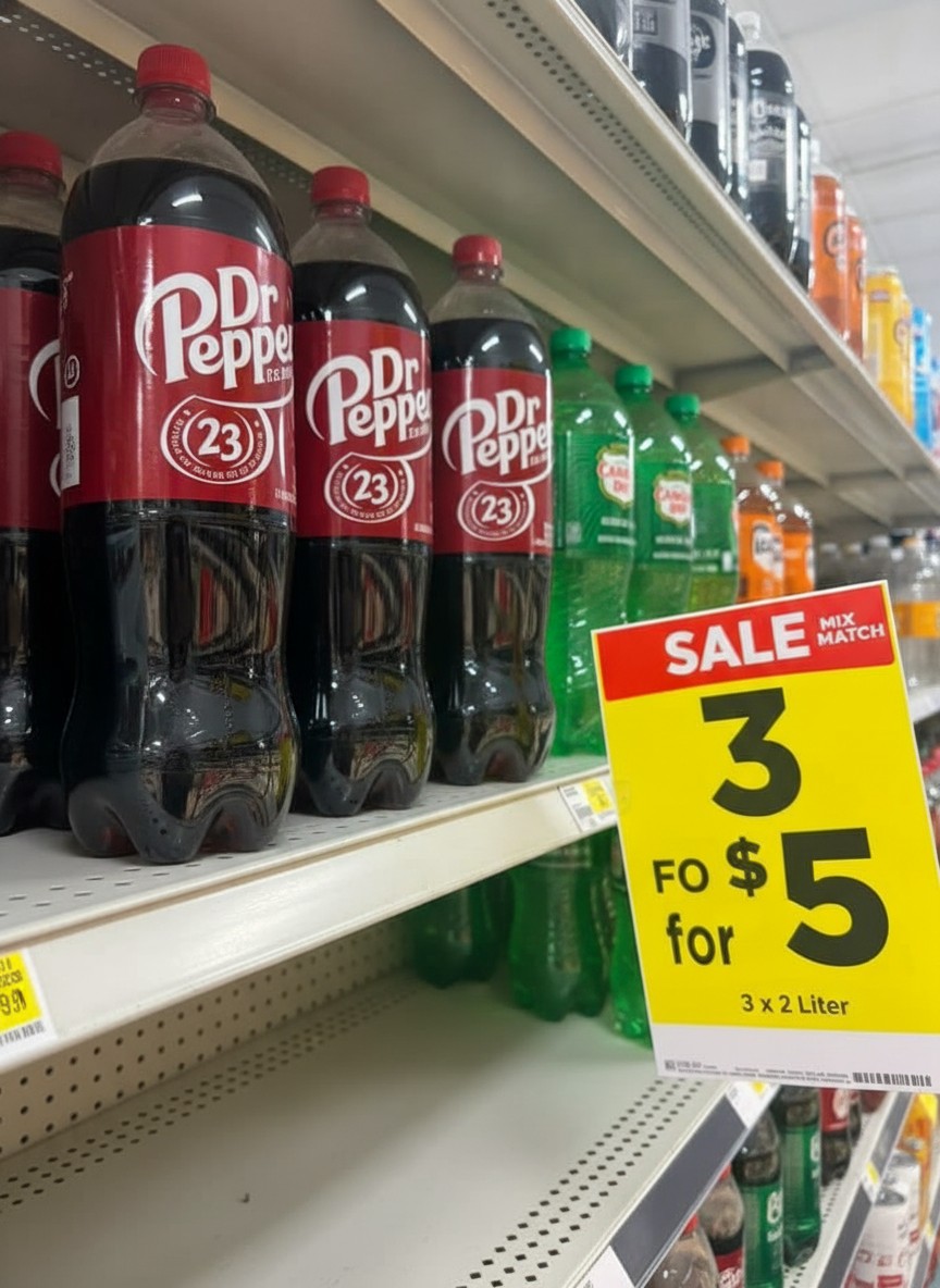 Dr Pepper, Sunkist, Canada Dry, RC Cola, 7UP or A&W 2 Liter Assorted