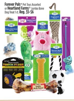 Forever Pals® Pet Toys Assorted or Heartland Farms® Jumbo Bone Dog Treat
