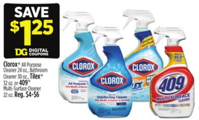 Clorox® All Purpose Cleaner, Bathroom Cleaner, Tilex® or 409® Multi-Surface Cleaner