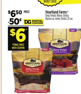 Heartland Farms® Dog Treats Wavy Strips Bacon Or Jerky Sticks