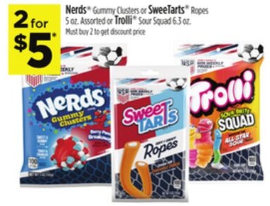 Nerds® Gummy Clusters or SweeTarts® Ropes or Trolli® Sour Squad