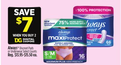 Always® Discreet Pads or Underwear Select Counts