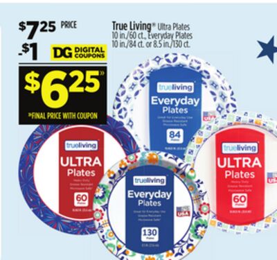 True Living® Ultra Plates 10 in/60 ct., Everyday Plates 10 in/84 ct. or 8.5 in/150 ct.