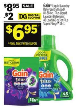 Gain® Liquid Laundry Detergent, Plus Liquid Laundry Detergent or Plus Super Flings™