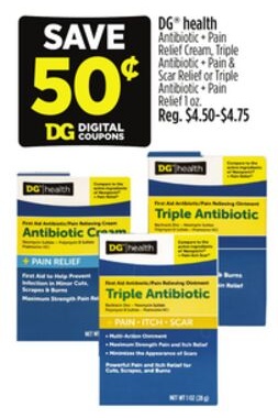 DG® health First Aid Antibiotic Pain Relieving Ointment Triple Antibiotic + Pain & Scar Relief or Triple Antibiotic + Pain Relief