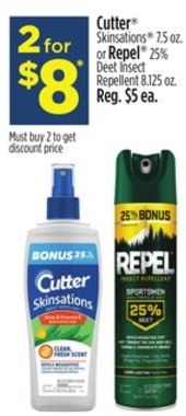 Cutter® Skinsations® 7.5 oz. or Repel® 25% Deet Insect Repellent 8.125 oz.