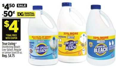 True Living Disinfecting Bleach Low-Splash, Regular or Lemon Scent