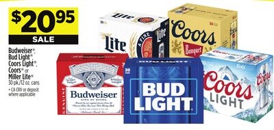 Budweiser®, Bud Light®, CoorsLight®, Coors® or MillerLite®