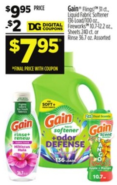 Gain Flings™, Liquid Fabric Softener, Sheets, or Rinse