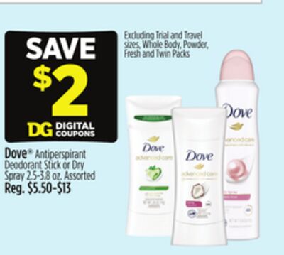 Dove® Antiperspirant Deodorant Stick or Dry Spray 2.5-3.8 oz.